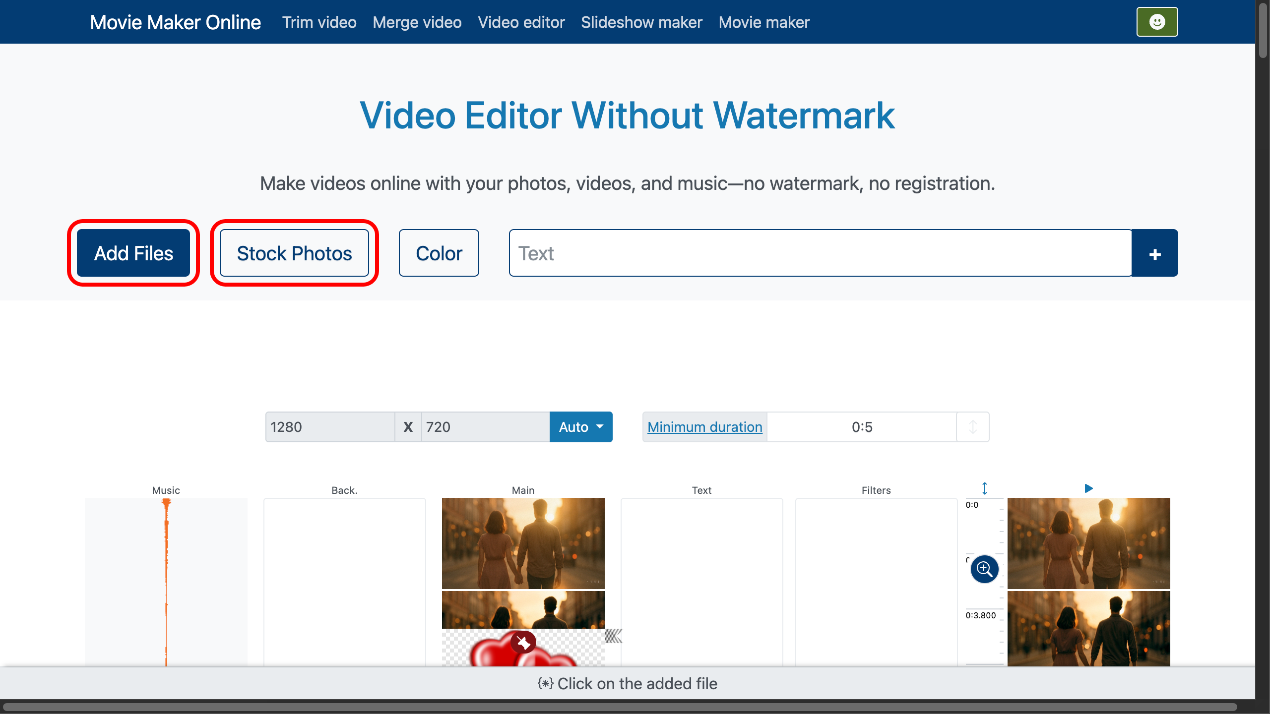 Editor video senza filigrana — Carica i tuoi file multimediali